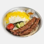 چلو کباب کوبیده دو سیخ